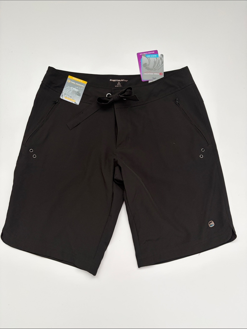 Free Country Quick Dry Woven Stretch Ladies Black Bermuda Shorts